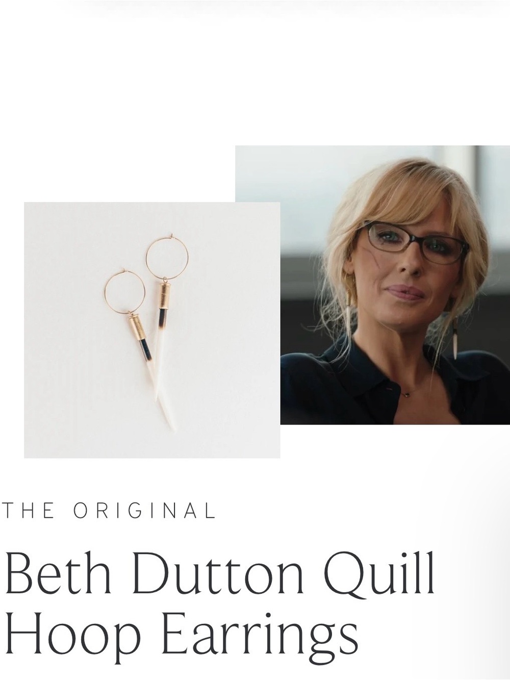 Beth Dutton Porcupine Quill Earrings w/1” Brass Hoops White/Brown